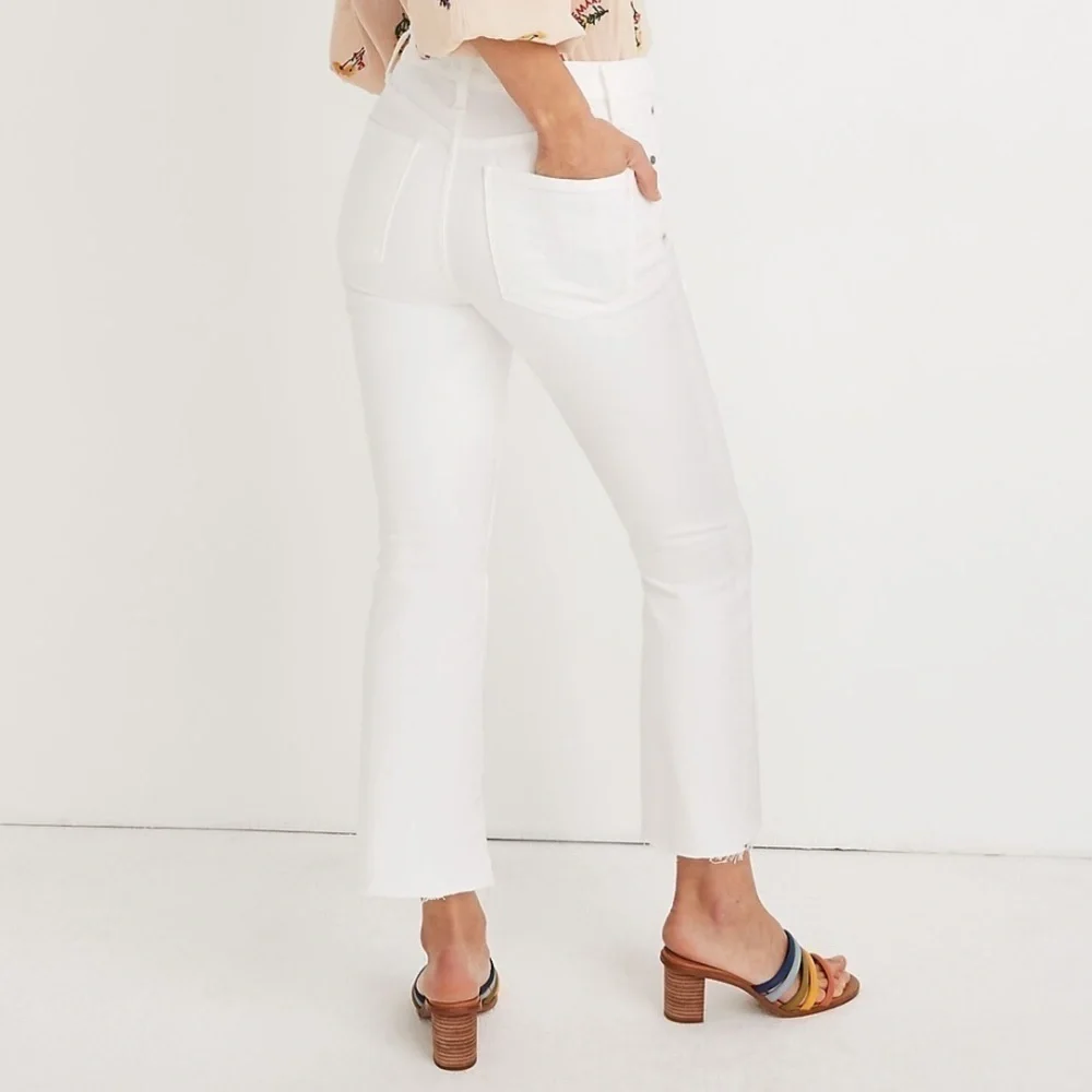 Madewell Cali Demi Boot Jeans in Pure White Denim Raw Hem Edition Size 29